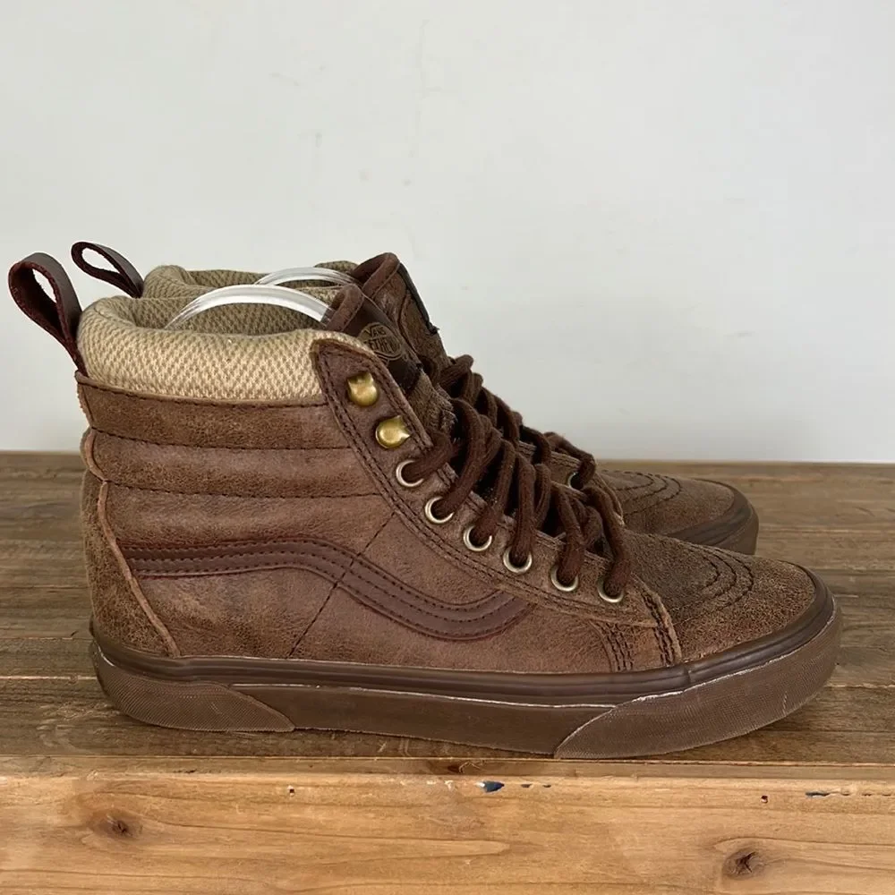 Vans brown herringbone sk8 hi mte athletic skater sneakers us women’s size 8